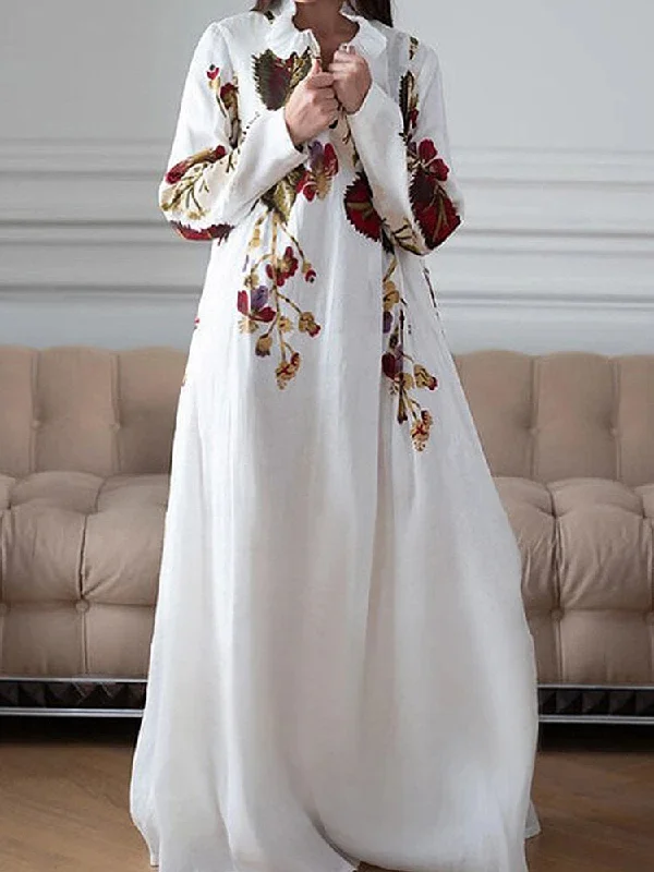 Floral Print V-neck Long Sleeve Holiday Casual Women Maxi Dress Comfortable Satin Maxi Dress Floral Print V-neck Long Sleeve Holiday Casual Women Maxi Dress Comfortable Satin Maxi Dress