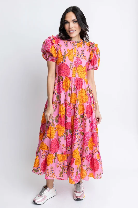 Floral Puff Sleeve Maxi Dress Classic A-Line Maxi Dress
