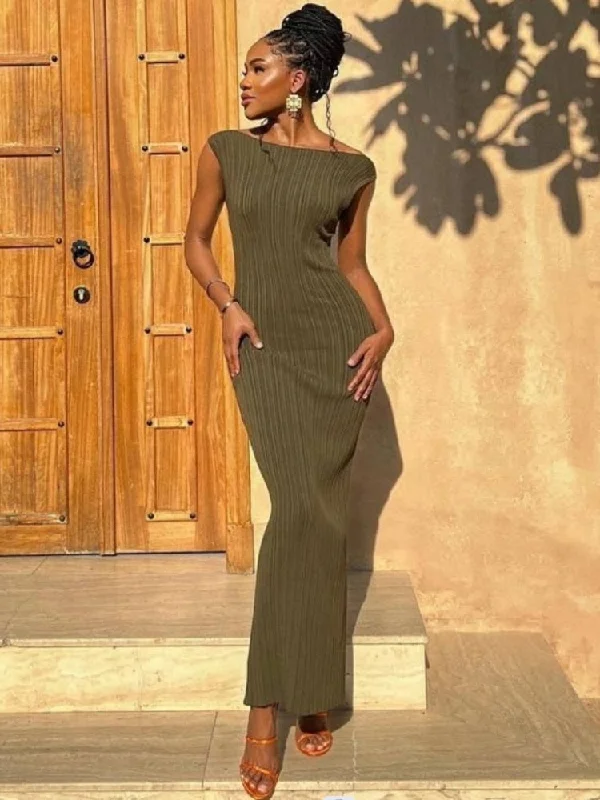 Zjkrl - Green Knitted Dress for Women 2023 Summer Sexy O-Neck Sleeveless Split Elegant Maxi Dress Club Party Outfits Casual Long Dress Elegant Sleeveless Maxi Dress