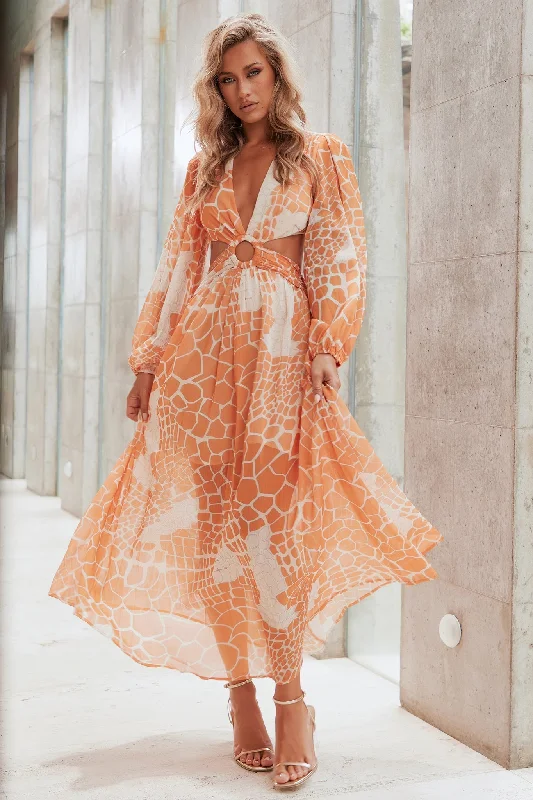 Here & There Maxi Dress - Orange Fashionable High-Low Maxi Dress