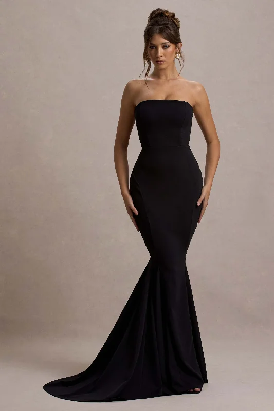 Impress Me | Black Strapless Bandeau Fishtail Maxi Dress Fashionable Layered Maxi Dress Impress Me | Black Strapless Bandeau Fishtail Maxi Dress Fashionable Layered Maxi Dress