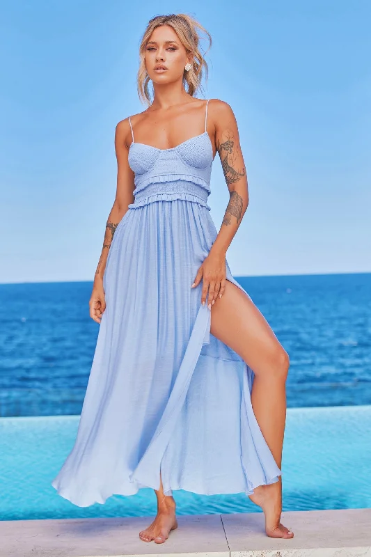 Ios Maxi Dress - Blue Fashionable Button-Down Maxi Dress