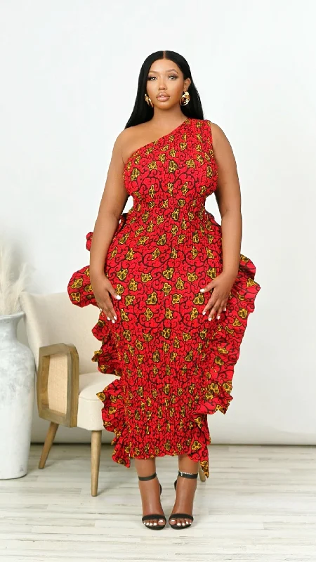 Irisa African Print One Shoulder Maxi Dress Chic Sleeveless Maxi Dress