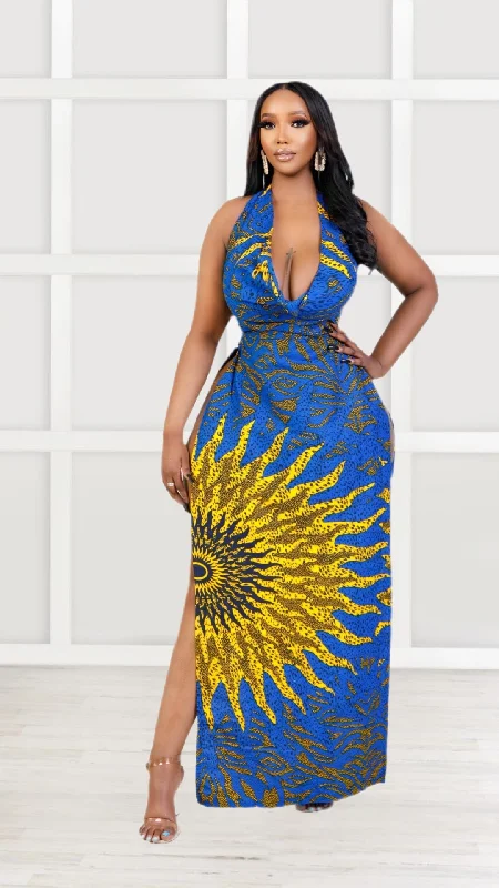 Jema African Print Slit Maxi Dress Comfortable Maxi Dress with Slits