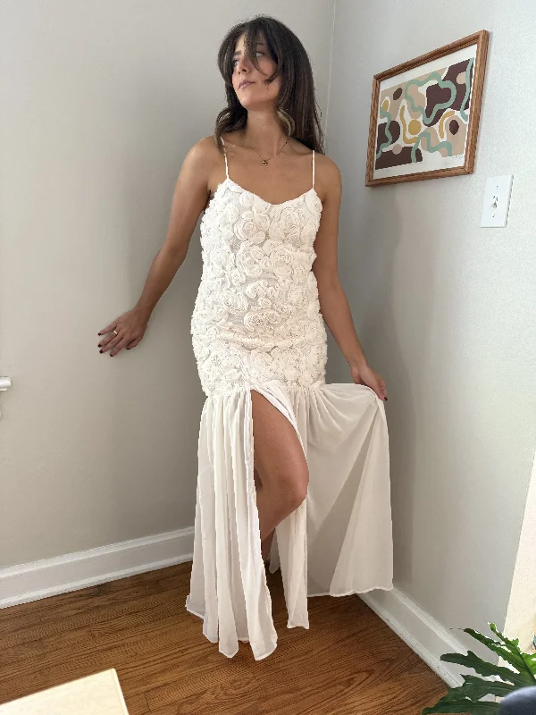 Josephine Cream Rose Chiffon Sleeveless Maxi Dress Cozy Knit Maxi Dress