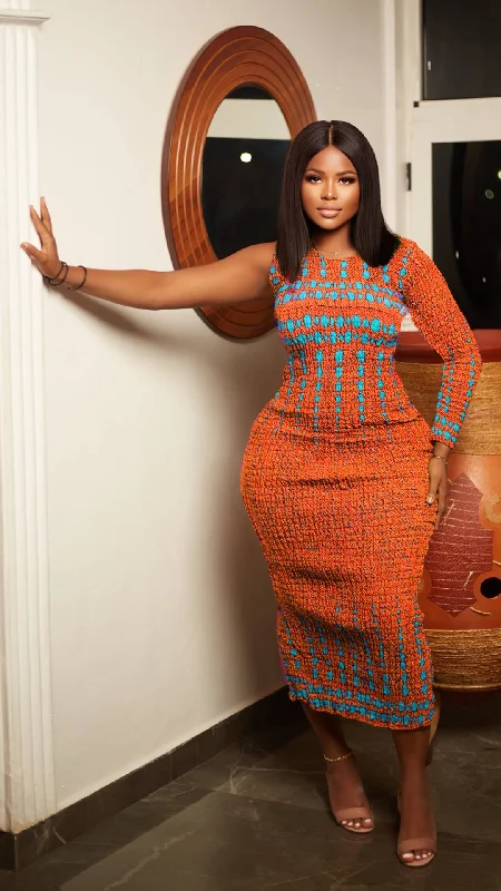 Kenya African Print Maxi Dress (Orange) Comfortable Bohemian Maxi Dress