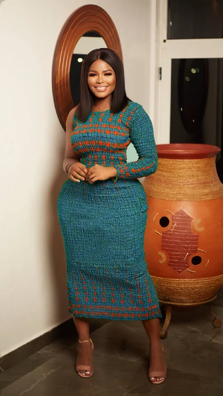 Kenya African Print Maxi Dress (Teal) Fashionable Sleeveless Maxi Dress