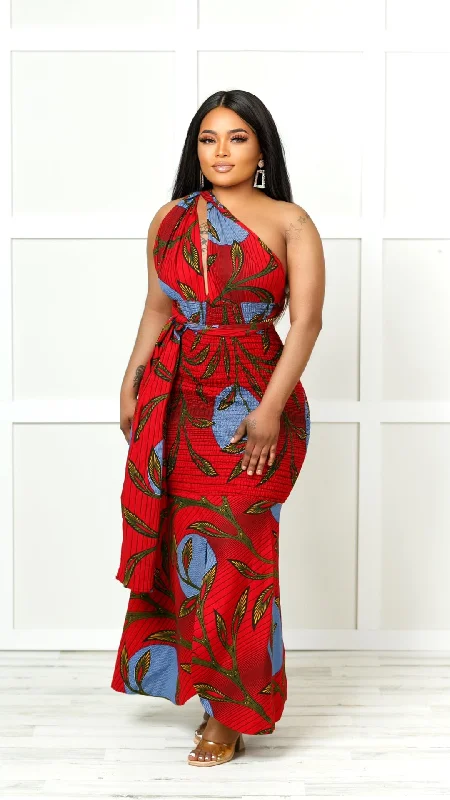 Linda Infinity African Print Maxi Dress Fashionable Open-Back Maxi Dress