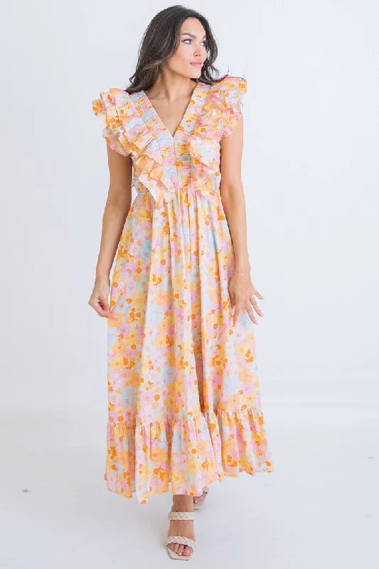 London Floral Vneck Maxi Dress Stylish Longline Maxi Dress