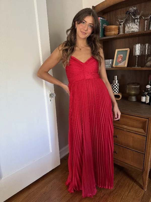 Lucy Paris Jade Rose Pleated Sleeveless Maxi Dress Cozy Maxi Dress with Slit