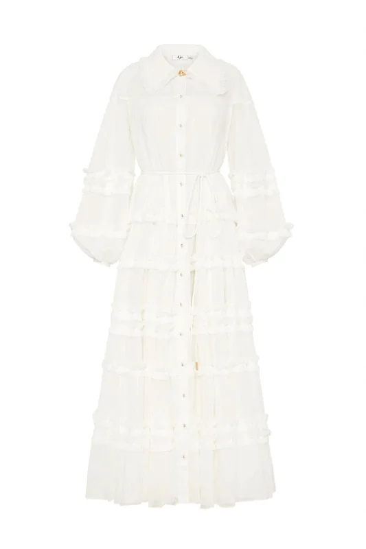 Memento Tiered Maxi Dress In White by Aje Elegant Lace Maxi Dress