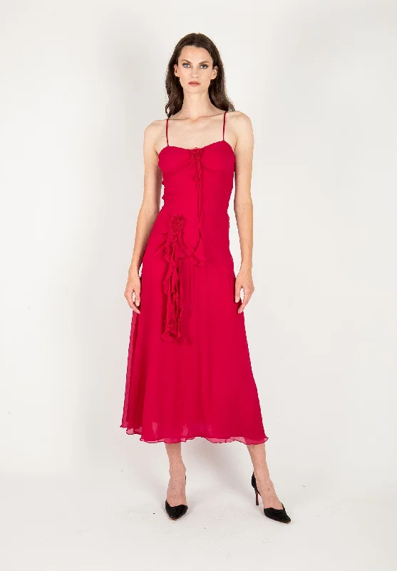 Mira Maxi Dress - 100% Silk Crinkle Chiffon Cozy Maxi Dress with Slit