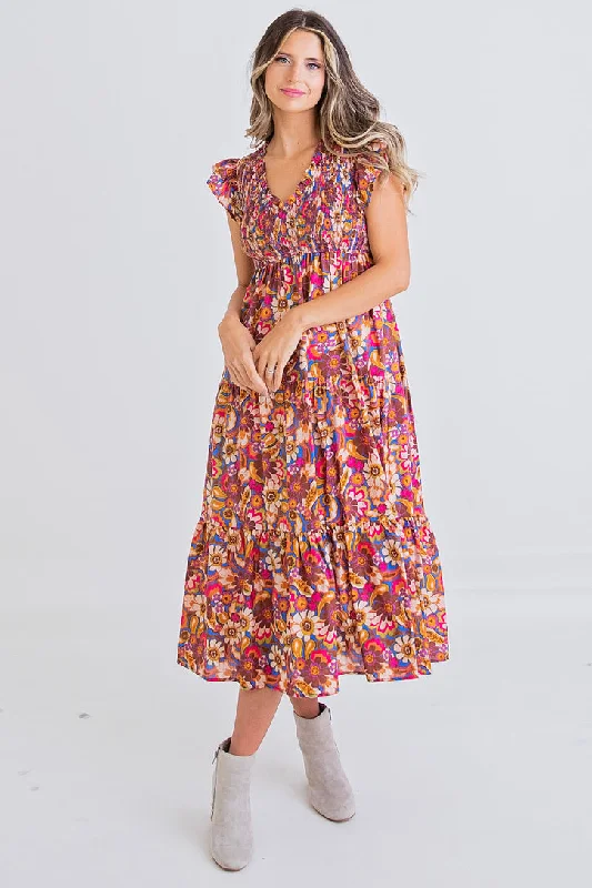 Multi Floral Smock Maxi Dress Chic Button-Up Maxi Dress