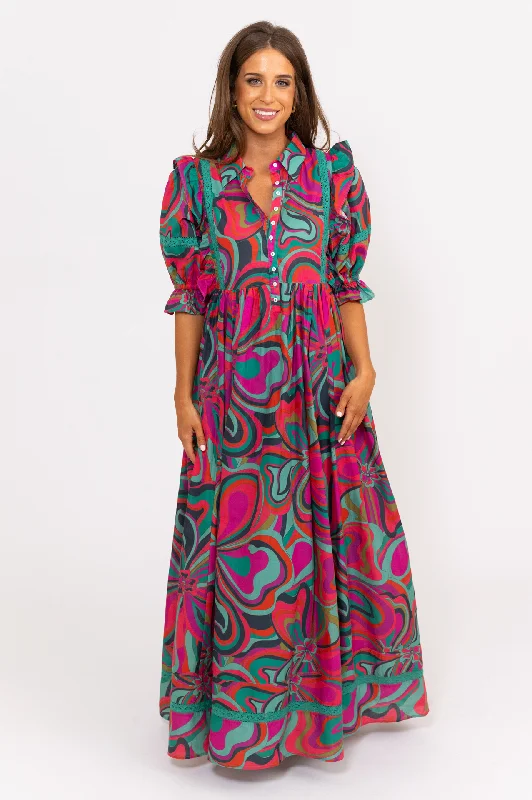 Multi Jewel Swirl Maxi Dress Fashionable Button-Down Maxi Dress
