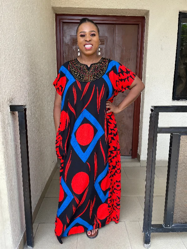Emma Red and Blue  Maxi Dress Classic A-Line Maxi Dress