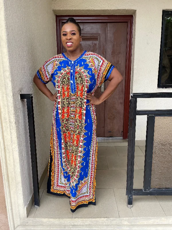 Emily Blue Mixed Print Maxi Dress Chic Off-Shoulder Maxi Dress