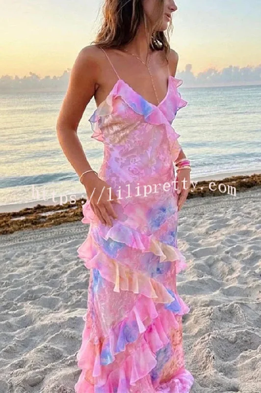 Multicolor Tie-dye Sexy Backless Wave-hem Strap Maxi Dress Trendy Floral Print Maxi Dress Multicolor Tie-dye Sexy Backless Wave-hem Strap Maxi Dress Trendy Floral Print Maxi Dress