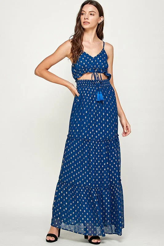 Navy Gold Cut Out Maxi Dress Cozy Maxi Dress with Slit