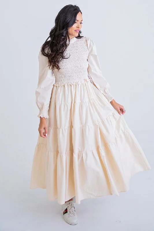 Poplin Smock Maxi Dress Trendy Maxi Dress with Straps