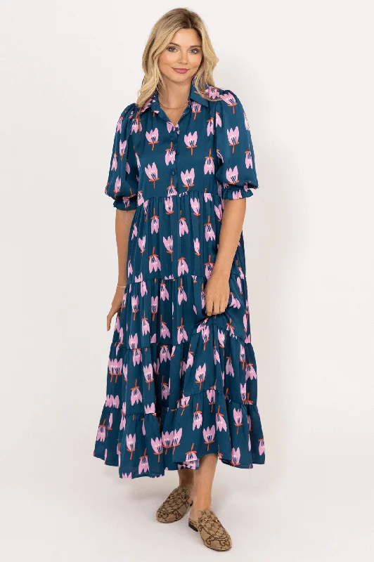 Poppy Satin Tier Maxi Dress Trendy Off-Shoulder Ruffle Maxi Dress