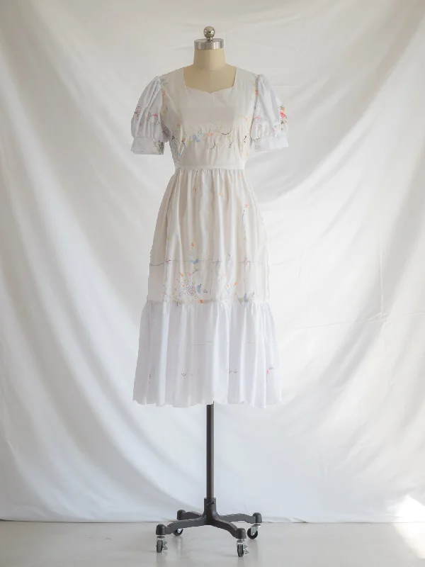 Re-design Upcycled Serene Floral White Maxi Dress Comfortable Casual Maxi Dress