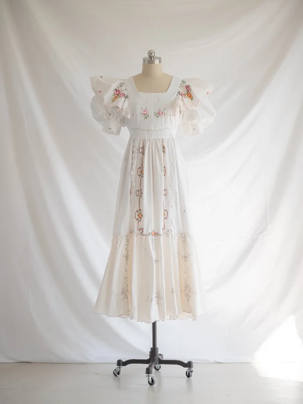 Re-design Upcycled Cuff Sleeve Laced Maxi Dress Elegant Maxi Dress with Lace
