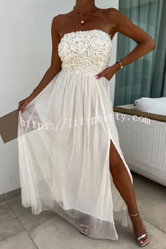 Romance and Lightness Tulle Floral Texture Pleated Patchwork Strapless Slit Maxi Dress Comfortable T-Shirt Maxi Dress Romance and Lightness Tulle Floral Texture Pleated Patchwork Strapless Slit Maxi Dress Comfortable T-Shirt Maxi Dress