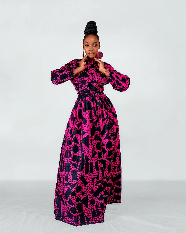 Royalty Ankara Maxi Dress | Pink and Black African Print Comfortable Maxi Dress with Sleeves Royalty Ankara Maxi Dress | Pink and Black African Print Comfortable Maxi Dress with Sleeves