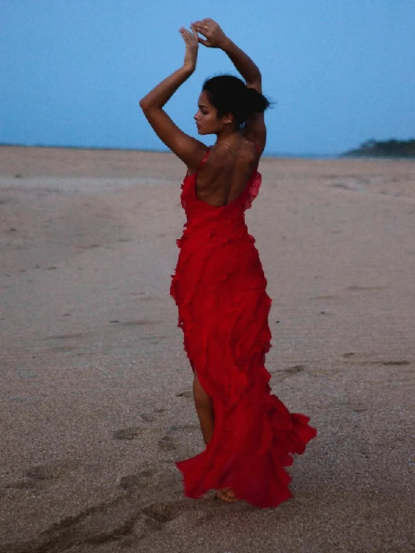 Ruffles Chiffon Maxi Dresses for Women 2023 Backlesss Split Sexy Porm Dress Red Long Summer Wedding Party Dress Elegant Luxury Trendy Maxi Dress with Lace Ruffles Chiffon Maxi Dresses for Women 2023 Backlesss Split Sexy Porm Dress Red Long Summer Wedding Party Dress Elegant Luxury Trendy Maxi Dress with Lace