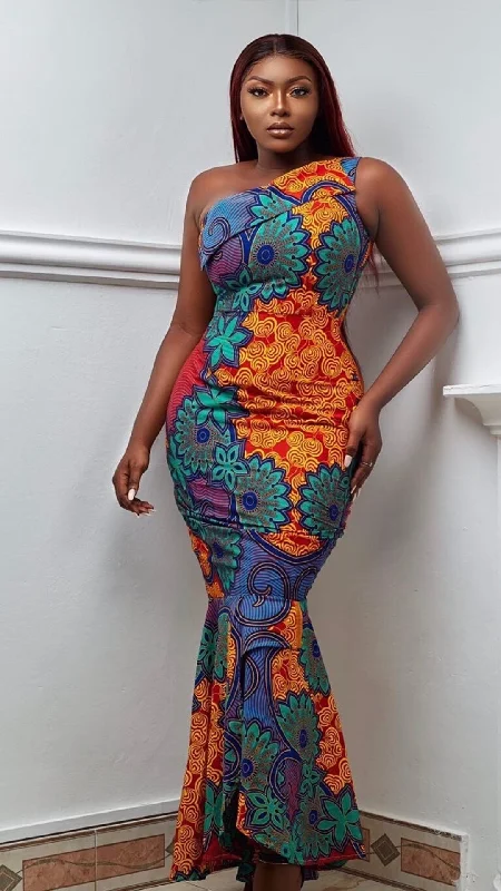Thema African Print Maxi Dress Cozy Cold-Shoulder Maxi Dress