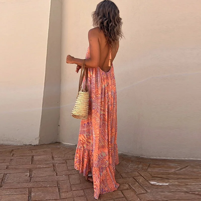 Vintage Casual Pattern Print Boho Long Dress Spring V Neck Tie-up Tassel Maxi Dress Women Big Backless Hollow Summer Beach Dress Trendy Ruffled Maxi Dress Vintage Casual Pattern Print Boho Long Dress Spring V Neck Tie-up Tassel Maxi Dress Women Big Backless Hollow Summer Beach Dress Trendy Ruffled Maxi Dress