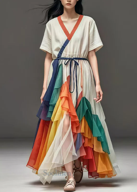 Women White Cinched Patchwork Tulle Maxi Dresses Summer Elegant Velvet Maxi Dress
