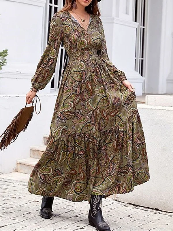 Women's Casual Dress Ethnic Dress Swing Dress Floral Paisley Ruffle Patchwork Split Neck Long Dress Maxi Dress Vintage Ethnic Outdoor Date Long Sleeve Loose Fit Brown Spring Fall S M L XL XXL Comfortable Pleated Maxi Dress Women's Casual Dress Ethnic Dress Swing Dress Floral Paisley Ruffle Patchwork Split Neck Long Dress Maxi Dress Vintage Ethnic Outdoor Date Long Sleeve Loose Fit Brown Spring Fall S M L XL XXL Comfortable Pleated Maxi Dress
