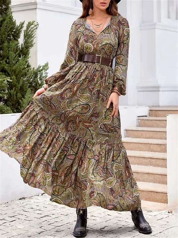 Women's Casual Dress Ethnic Dress Swing Dress Floral Paisley Ruffle Patchwork Split Neck Long Dress Maxi Dress Vintage Ethnic Outdoor Date Long Sleeve Loose Fit Green Spring Fall S M L XL XXL Stylish Empire Waist Maxi Dress Women's Casual Dress Ethnic Dress Swing Dress Floral Paisley Ruffle Patchwork Split Neck Long Dress Maxi Dress Vintage Ethnic Outdoor Date Long Sleeve Loose Fit Green Spring Fall S M L XL XXL Stylish Empire Waist Maxi Dress