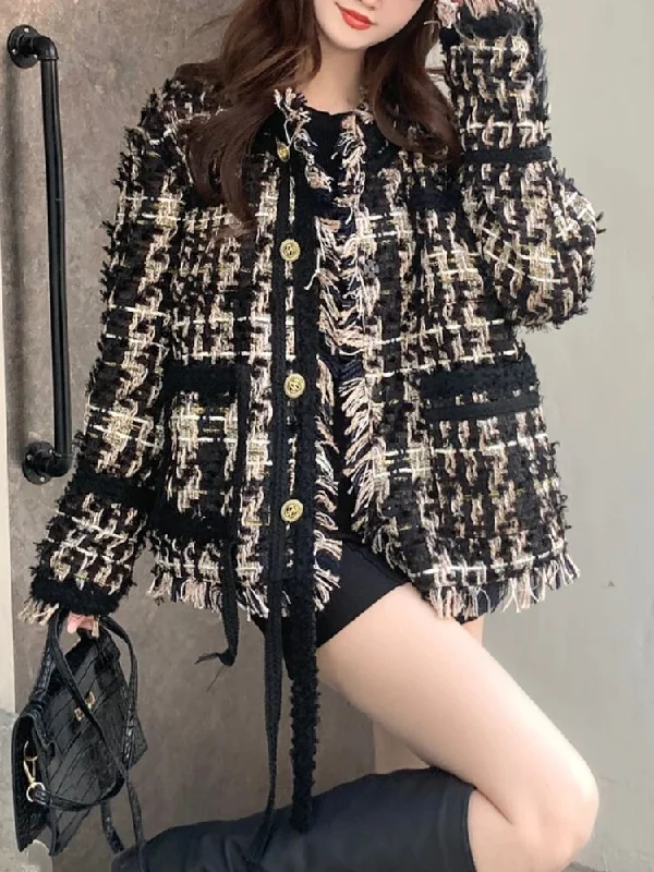 Getadme Winter Tassel Woollen Jacket Women Casual Warm Loose Plaid Korean Style Coat Female Fashion Office Lady Elegant Jackets Y2k Welt Pockets Slit Pockets Flap Pockets Getadme Winter Tassel Woollen Jacket Women Casual Warm Loose Plaid Korean Style Coat Female Fashion Office Lady Elegant Jackets Y2k Welt Pockets Slit Pockets Flap Pockets