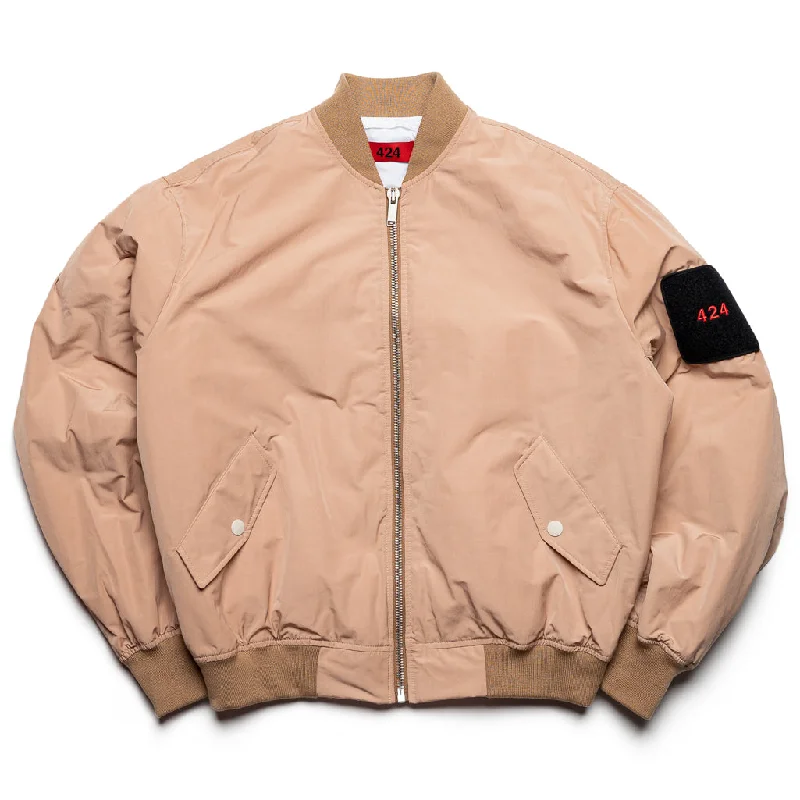 424 Bomber Jacket - Beige Ribbed Jacket Pleated Jacket Ruffled Jacket