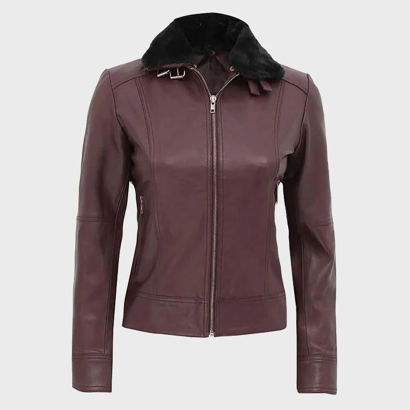 Women's Brown Leather Jacket with Fur Collar V-Neck Jacket Boat Neck Jacket Square Neck Jacket Women's Brown Leather Jacket with Fur Collar V-Neck Jacket Boat Neck Jacket Square Neck Jacket
