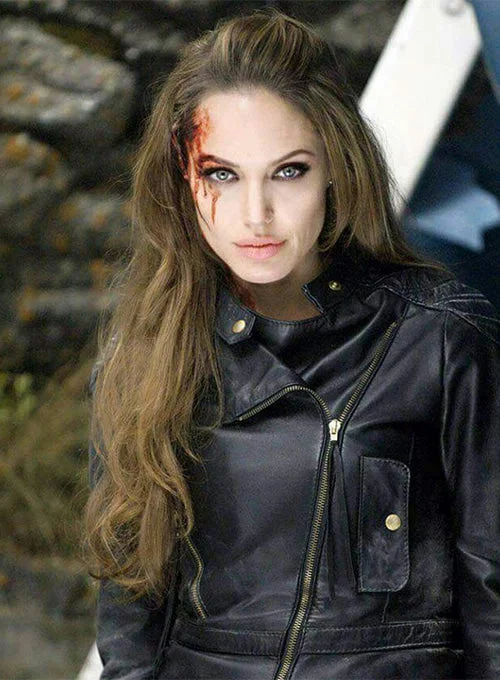 Angelina Jolie wanted Leather Jacket Black One-Shoulder Jacket Off-the-Shoulder Jacket Asymmetrical Jacket Angelina Jolie wanted Leather Jacket Black One-Shoulder Jacket Off-the-Shoulder Jacket Asymmetrical Jacket