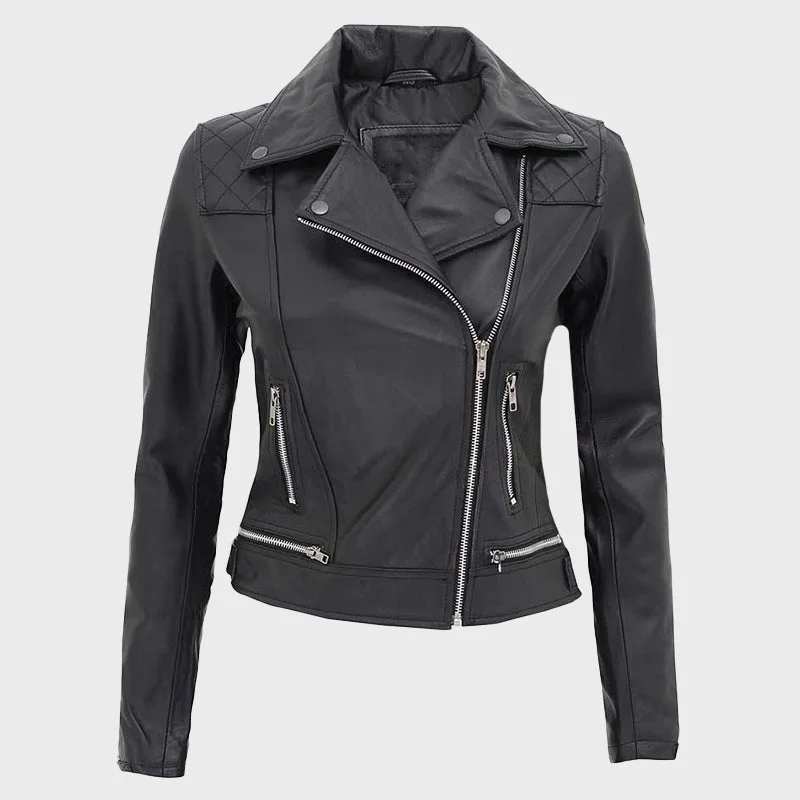 Asti Women Zipper Black Quilted Leather Jacket Denim Jacket Leather Jacket Suede Jacket Asti Women Zipper Black Quilted Leather Jacket Denim Jacket Leather Jacket Suede Jacket