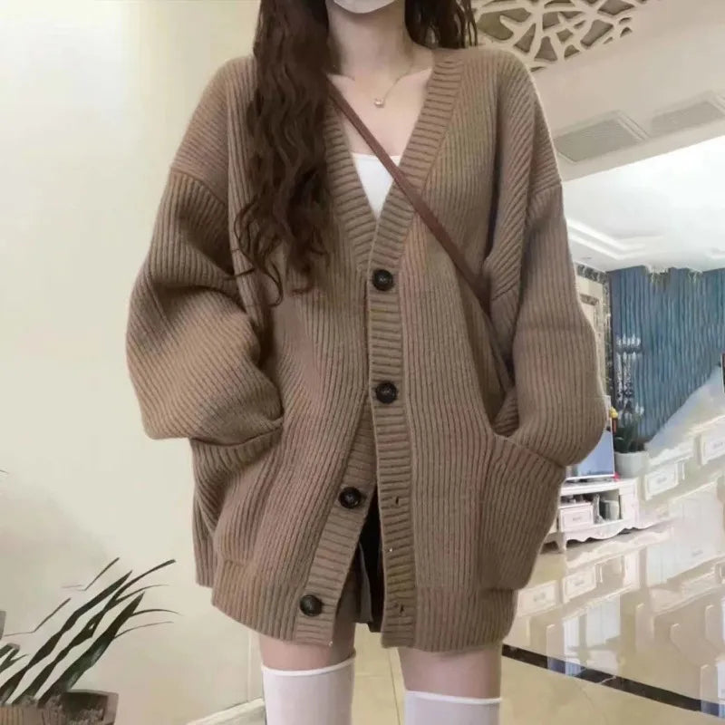 Getadme-Autumn Winter Women Cardigan Sweater Coats Fashion Female Long Sleeve V-neck Loose Knitted Jackets Casual Sweater Cardigans Boat Neck Shawl Collar Notched Collar Getadme-Autumn Winter Women Cardigan Sweater Coats Fashion Female Long Sleeve V-neck Loose Knitted Jackets Casual Sweater Cardigans Boat Neck Shawl Collar Notched Collar