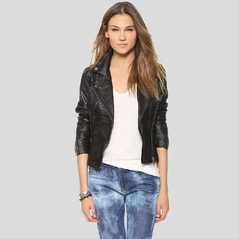 Azaria Black Motorcycle Leather Jacket Faux Fur Fabric Real Fur Fabric Shearling Fabric Azaria Black Motorcycle Leather Jacket Faux Fur Fabric Real Fur Fabric Shearling Fabric