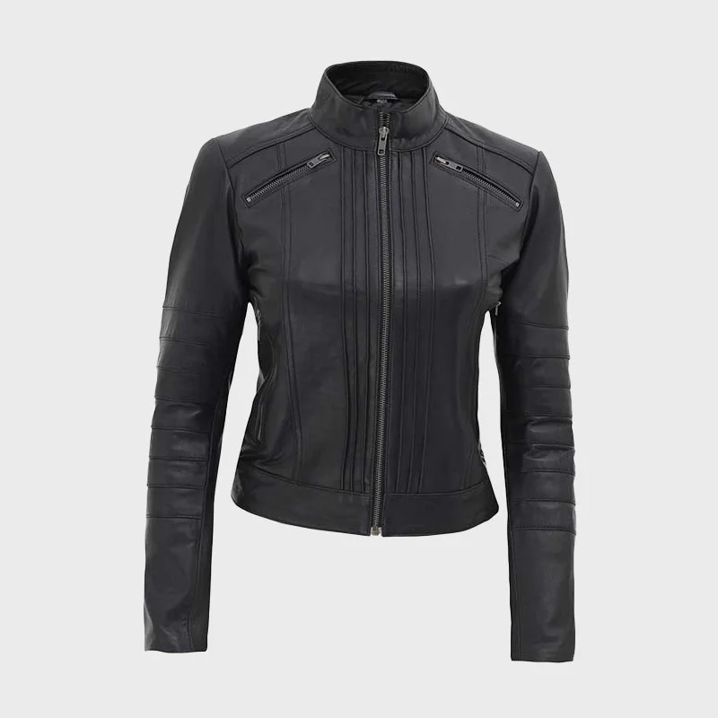Bergamo Women Black Slim Fit Genuine Leather Jacket Wool Jacket Cashmere Jacket Tweed Jacket Bergamo Women Black Slim Fit Genuine Leather Jacket Wool Jacket Cashmere Jacket Tweed Jacket