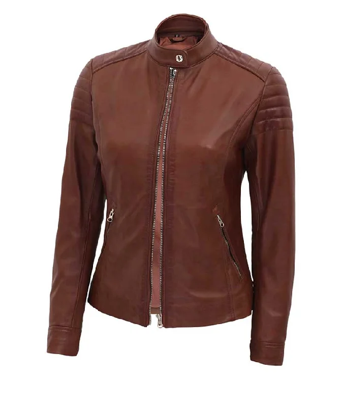 Carrie Brown Slim Fit Leather Jacket Women Cardigan Sweater Pullover