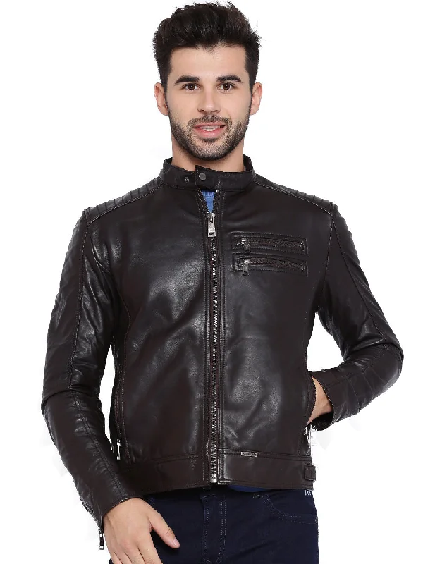 Coffee Brown Dyed Leather Jacket Jersey Jacket Tulle Jacket Batik Jacket