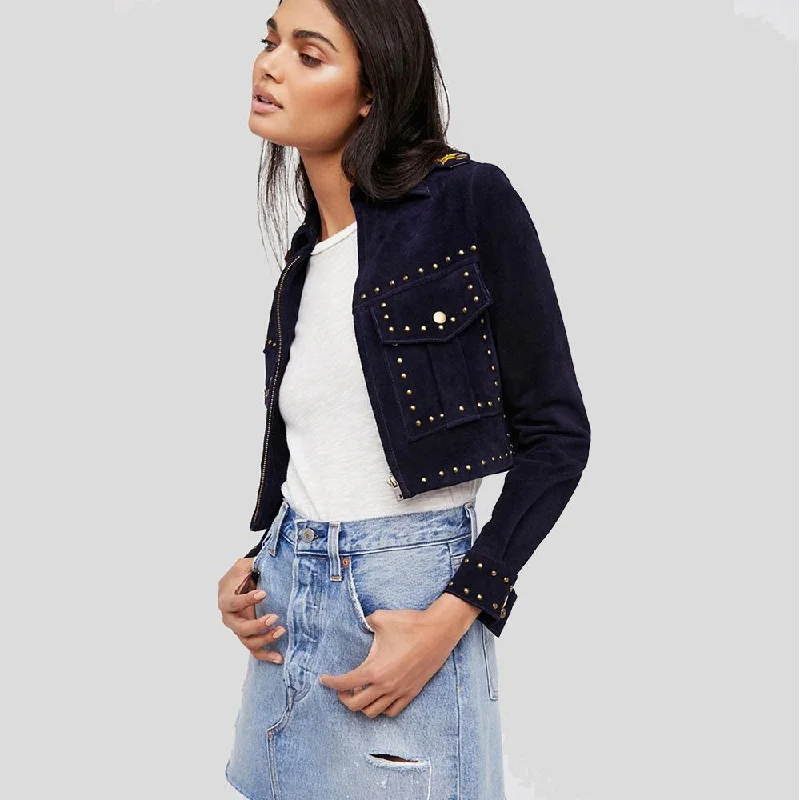Eliza Blue Studded Suede Leather Jacket Print Jacket Jacquard Jacket Patchwork Jacket Eliza Blue Studded Suede Leather Jacket Print Jacket Jacquard Jacket Patchwork Jacket