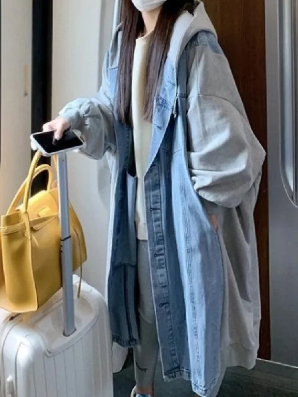 Getadme Autumn Winter Jackets for Women Hooded Single Breasted Patchwork Denim Jacket Long Windbreaker Trench Coat Women Clothing Print Jacket Jacquard Jacket Patchwork Jacket Getadme Autumn Winter Jackets for Women Hooded Single Breasted Patchwork Denim Jacket Long Windbreaker Trench Coat Women Clothing Print Jacket Jacquard Jacket Patchwork Jacket