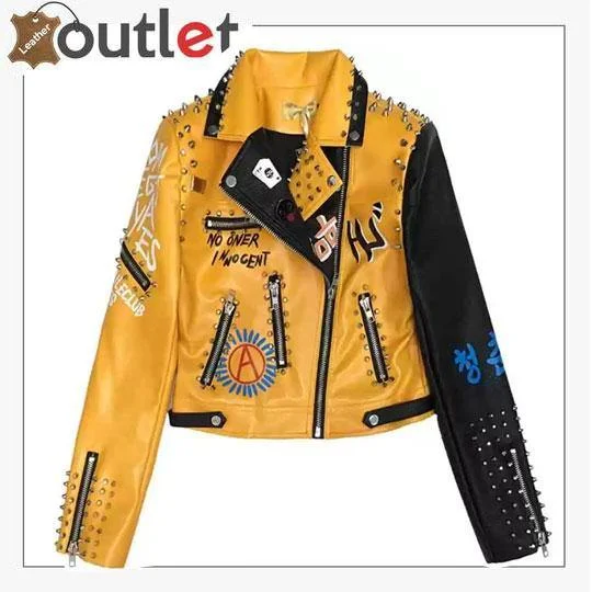 Graffiti Punk Style Biker Leather Jacket Elasticated Jacket Padded Jacket Insulated Jacket Graffiti Punk Style Biker Leather Jacket Elasticated Jacket Padded Jacket Insulated Jacket