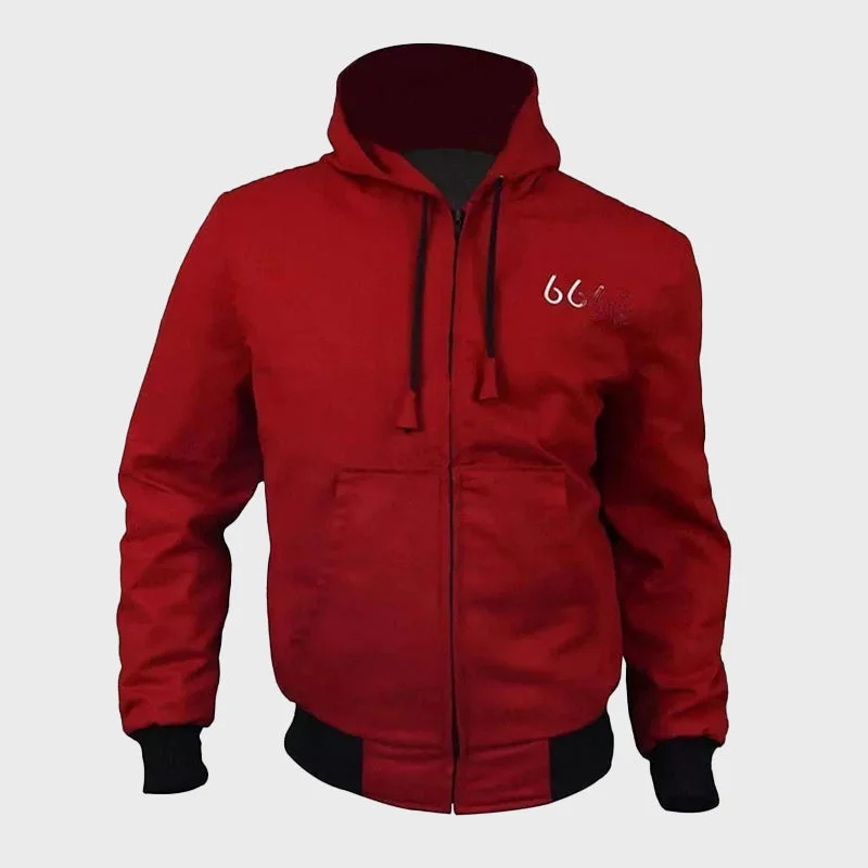 Jimmy Hurdstrom Yellowstone S04 Red Cotton Bomber Jacket Stand-Up Collar Roll-Neck Collar Turtle Neck Jimmy Hurdstrom Yellowstone S04 Red Cotton Bomber Jacket Stand-Up Collar Roll-Neck Collar Turtle Neck