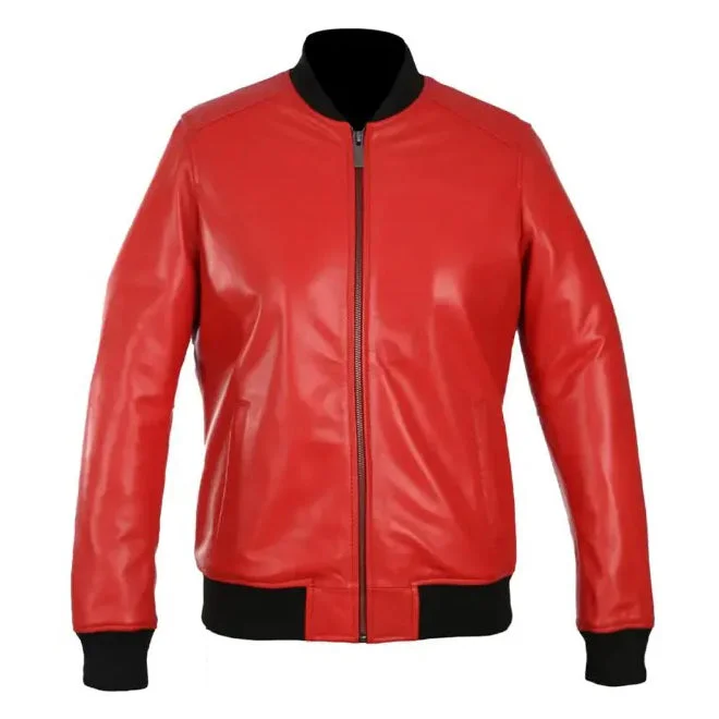 Lyla Women's Real Leather Bomber Jacket Red Belted Jacket Elasticated Jacket Padded Jacket Lyla Women's Real Leather Bomber Jacket Red Belted Jacket Elasticated Jacket Padded Jacket