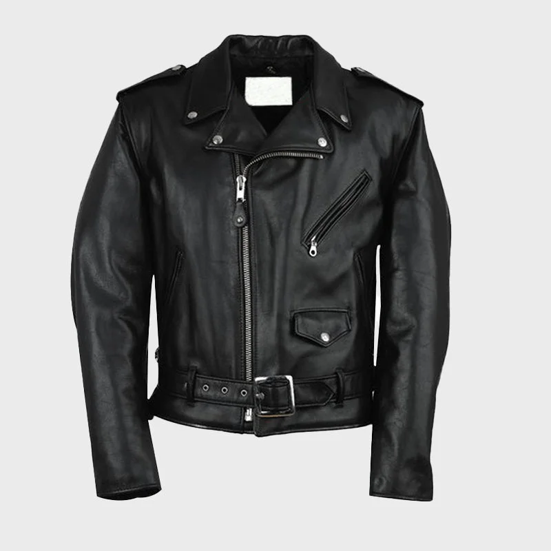 Men's Black Motorcycle Leather Jacket Wool Jacket Cashmere Jacket Tweed Jacket